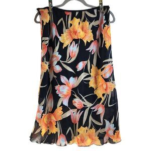 Vintage Black and Orange Floral Midi Skirt